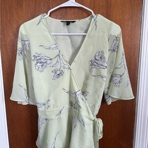 Banana Republic Green Wrap Blouse with Flutter Sleeves